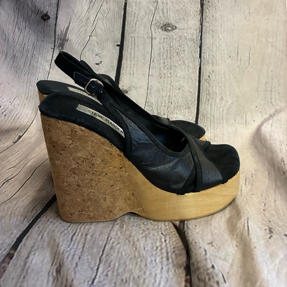 VTG Y2K Steve Madden Black Strappy Extreme Block Chunky Platform Wedges Sz 6.5? - Picture 1 of 11